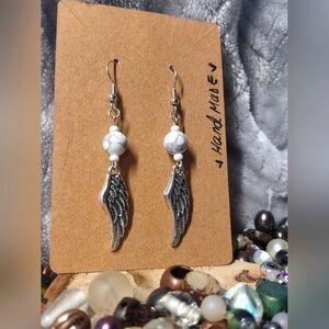 White Bead Angel Wing Artisan Earrings
